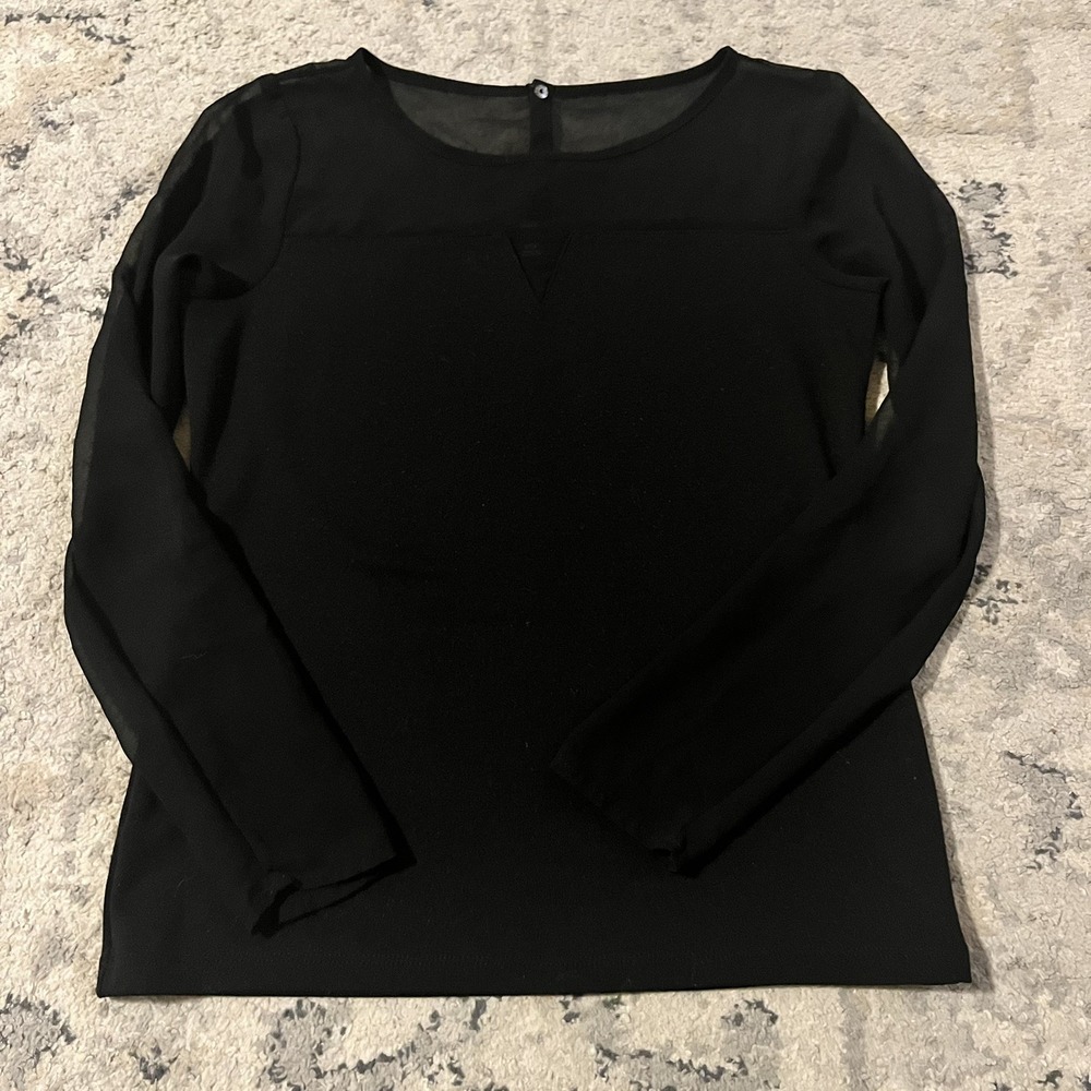 Ann Taylor Black Sheer Long Sleeve Blouse Top Women's Size XSP Old Money Elegant